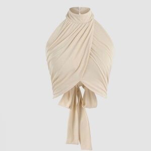 Cross Wrap Halter Size L Cream Date Night Girls Night Out Party Tie Back EUC